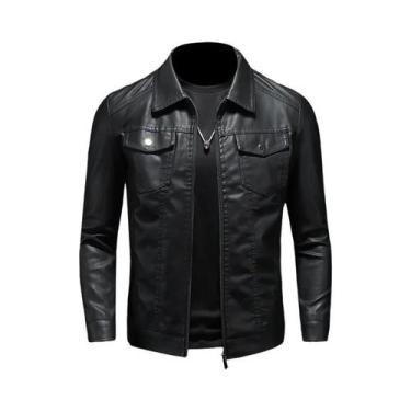 Imagem de Jaqueta Masculina Impermeável De Couro PU Com Lapela, Tamanho Grande, 