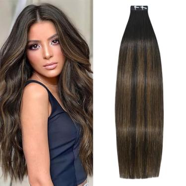 Imagem de WindTouch Extensões de cabelo humano com fita adesiva 50 g 20 peças balayage marrom escuro a marrom castanho real natural fita em pele reta extensões de cabelo Remy 55 cm