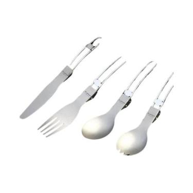 Imagem de Faca, Colher E Garfo Dobráveis De Titânio Leves E Portáteis Com Acabam