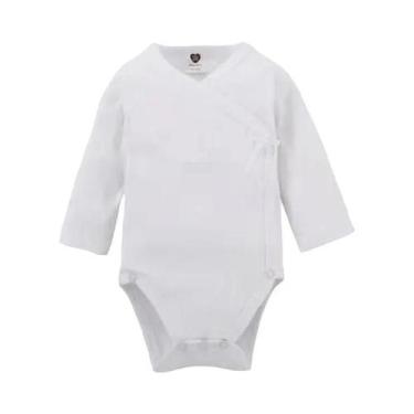 Imagem de Macacão De Algodão Branco Para Bebês Com Manga Longa, Abertura Lateral