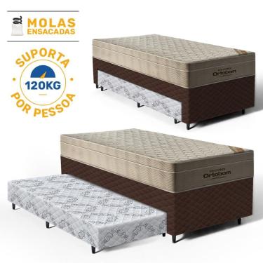 Imagem de Cama Box com Colchao de Molas Ensacadas Ortobom AirTech + Auxiliar de Espuma Unique Solteiro 88cm