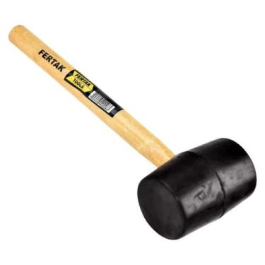Imagem de Marreta De Borracha Preta 16OZ 60mm Cabo De Madeira Fertak