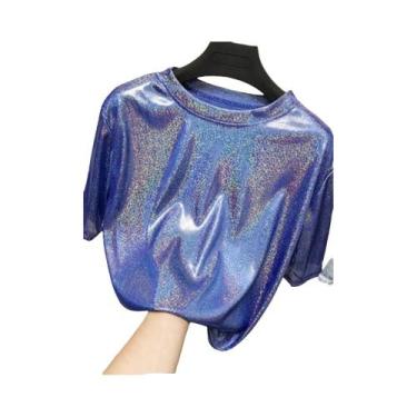 Imagem de Camiseta De Seda Brilhante De Manga Curta Para Mulheres, Estilo Sexy, 