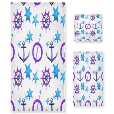 Imagem de xigua Conjunto de toalhas de banheiro Anchors Toalha de banho macia absorvente de 3 peças toalha de mão toalhas decorativas para banheiro, academia, hotel, praia, piscina