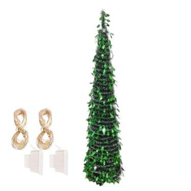 Imagem de Árvore de Natal com luzes, árvore de cone com glitter, plantas artificiais realistas de 1,8 m para Halloween, , quarto, interior, exterior, mesa, decoração de mesa