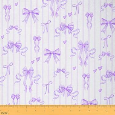Imagem de Erosebridal Tecido Princess Purple Ribbon Bow by The Yard Love Heart Bowknot Tecido de estofamento com listras roxas Tecido impermeável para cadeiras, estilos românticos, gravata borboleta para