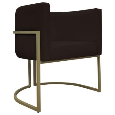 Imagem de Poltrona Decorativa Recepção Luna Corino Cores Base De Ferro Champagne Marrom Corino