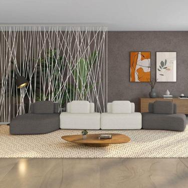 Imagem de Sofá 4 Lugares Orgânico Com Chaise E 3 Módulos Berlim Bouclê Grafite-off White K01 - D'rossi
