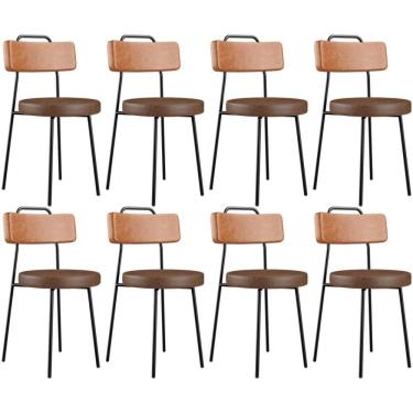 Imagem de Kit 08 Cadeiras Decorativas Estofada Para Sala Jantar Barcelona L02 Couríssimo Camel Marrom - Lyam