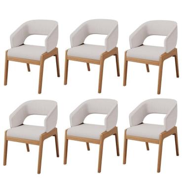 Imagem de Kit 06 Cadeiras De Jantar E Estar Living Estofada Lince L02 Linho Bege - Lyam Decor