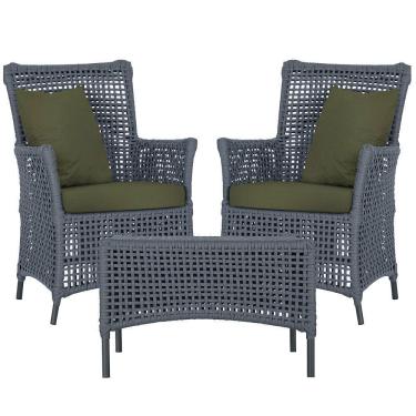 Imagem de 2 Poltronas E 1 Mesa Igapó Alumínio Preta Corda Náutica E13 Prata