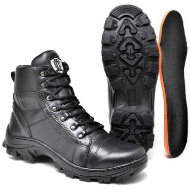 Imagem de Bota Coturno Couro Masculina Militar Tática Cano Baixo Preta Lisa Lykk