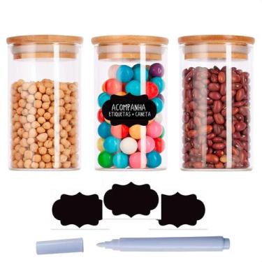 Imagem de Kit com 3 Potes 300ml de Vidro Herméticos Organizadores de Cozinha Tam