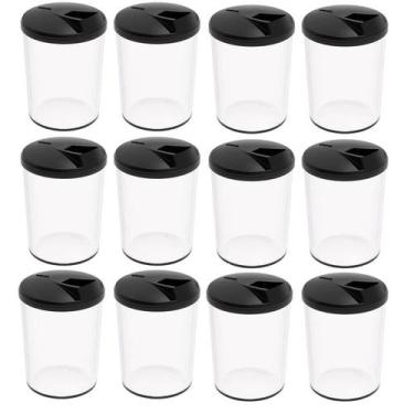 Imagem de 12 Farinheiras Porta Farofa Temperos 400ml Crippa Preto Tampa para ir 