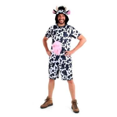 Imagem de Fantasia de Vaca Masculina Curta Com Chifres e Tetas - Sulamericana, P