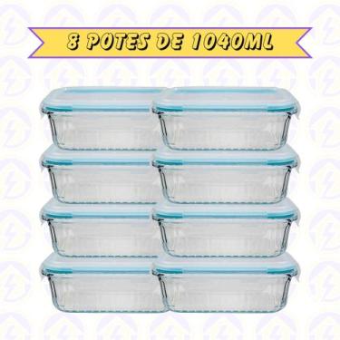 Imagem de 8un Pote de Vidro Canelado Hermético 1040ml Marmita Forno Detalhes - B