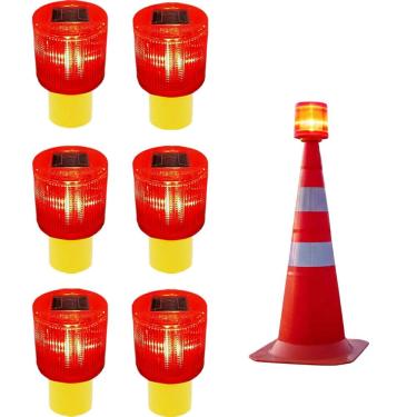 Imagem de Sinalizador Solar Kit 6 Viario Rodovia Cone Transito Avenida Estrada Acidente Fiscal Obra Segurança