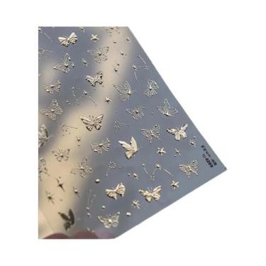 Imagem de Adesivos De Unha Borboleta Dourada E Prateada Com Borda De Porta-Retra