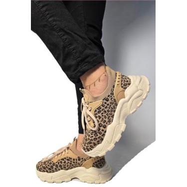 Imagem de Tênis luna casual confortavel com meia knit nude onça, 38