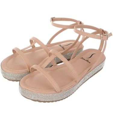 Imagem de Sandalia Flat Brilho Somileve Nayara Tiras Conforto Fivela, Nude, 38