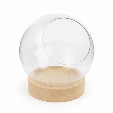 Imagem de Vaso terrario plantas vidro base madeira 18 cm santa cecilia