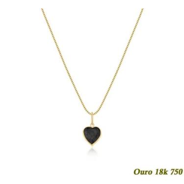 Imagem de Colar Feminino Veneziana Em Ouro 18k 750 50cm + Pingente Coração Negro