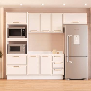 Imagem de Cozinha Modulada 4 Peças com Tampo e Rodapé Amara Politorno - Branco