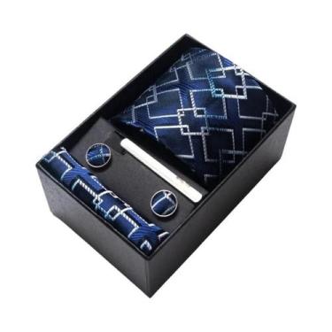 Imagem de Conjunto De Abotoaduras, Gravata E Lenço De Bolso Masculino Listrado R