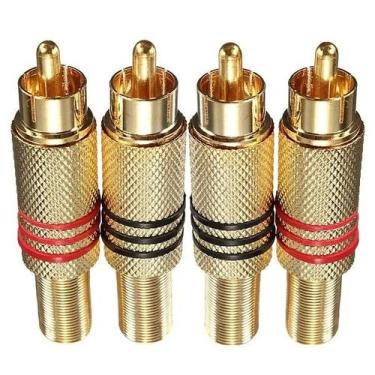 Imagem de Conector Macho RCA Dourado (4 Peças, 2 Pares) Para Cabo De Áudio E Víd