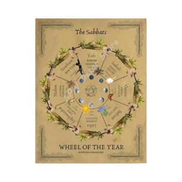 Imagem de Placa De Metal Retrô Com Rodas Do Ano, Tema Bruxa, Para Decoração De P