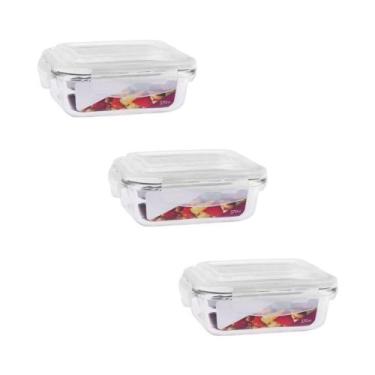 Imagem de Kit 3 Potes Hermético de Vidro Retangular Freezer Micro-ondas Papinha 