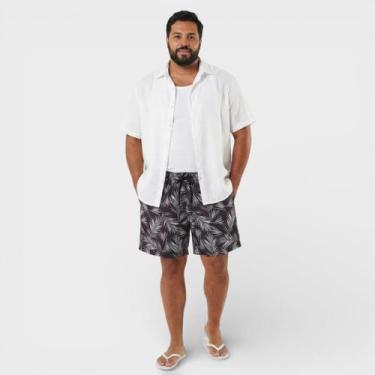 Imagem de Bermuda Masculina Plus Size Estampada Costa Boy, Preto, Branco, G3