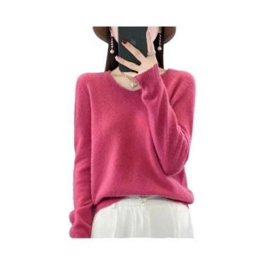 Imagem de Suéter Feminino De Lã Merino E Cashmere Com Decote Em V, Manga Longa, 