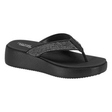 Imagem de Chinelo Fem Tamanco Modare Plataforma Strass Dedo Leve , Preto, Preto,