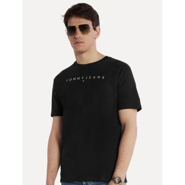 Imagem de Camiseta Tommy Jeans Masculina Core Linear Gold Logo Preta-Masculino