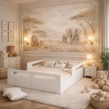 Imagem de Cama Casal Montessoriana Baixa Para Quarto Infantil Com Proteção Lateral em Mdf