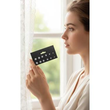 Imagem de Kit 6 Pares Brincos Ponto de Luz Zircônia Prateado Essencial