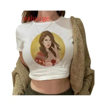 Imagem de Camiseta Vintage Crop Top Harajuku Feminina De Manga Curta Com Gráfico