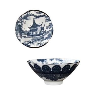 Imagem de Xícaras De Chá De Porcelana Artesanal Azul E Branca Com Dragão, Fênix 