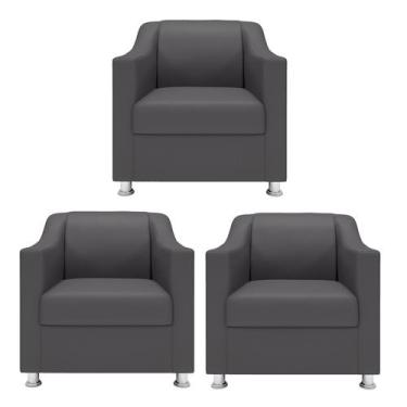 Imagem de Kit 3 Poltronas Reforçadas Recepção Barbearia Tecido material sintétic