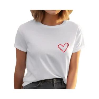 Imagem de Camiseta Minimalista Com Coração Fofo E Bolso, Desenho À Mão, Estilo A