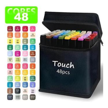 Imagem de Kit Marcador 48 Cores Ponta Dupla Caneta Canetinha Colorid P - Congrat