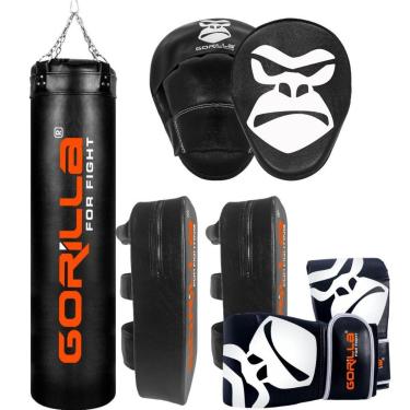 Imagem de Saco De Pancada PRO 160Cm + Luva Bate Saco PRO + Aparador De Chute + Manopla Foco Soco Gorilla-Unissex