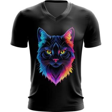 Imagem de Camiseta Gola V de Gatinho Colorido Neon Vetor 12 - Kasubeck Store®, B
