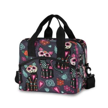 Imagem de Lancheira UOYO Sugar Skull Flower Cat isolada à prova d'água