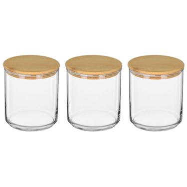 Imagem de KIT 3 POTE MANTIMENTOS HOME&CO COM TAMPA PORTA ALIMENTOS TAMPA BAMBU VIDRO 500ml 10x10x10