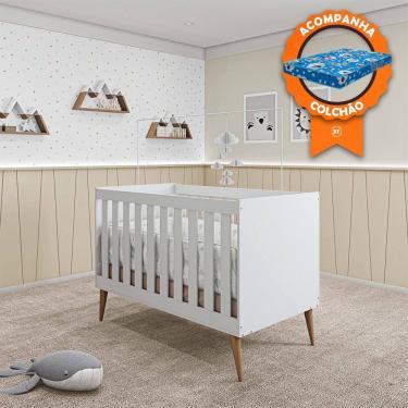 Imagem de Berço Mini Cama Móveis Estrela Ternura - Branco Acetinado + Colchão Baby Physical Ortobom