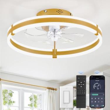 Imagem de Ventilador de Teto ZMISHIBO 50 cm Dourado com Luz LED e Controle Remot