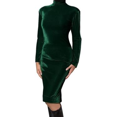 Imagem de Vestido de Veludo Roupas Moda Evangélica Midi Tubinho Social Manga Lon