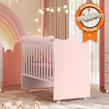 Imagem de Berço com Colchão Infantil Doce Sonho 1 Rosa Acetinado Qmovi Probel 
